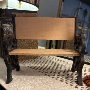 Miniature Cast Iron Bench with wood back and seat